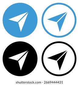 Un conjunto de cuatro iconos circulares, cada uno mostrando un símbolo de avión de papel blanco contra diferentes fondos de colores: azul, azul claro, negro y blanco.