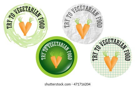 Set of four circular icons with the words try to vegetarian food