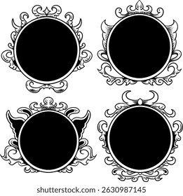 set of four circular vintage ornament frames