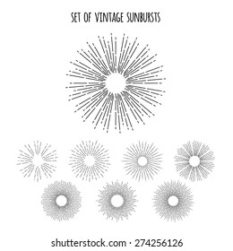 Set Of Four Circular Vintage Sunburst Design Elements, Vector