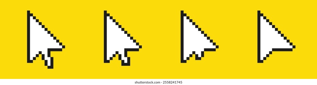 A set of four classic pixelated computer cursors against a bright yellow background.