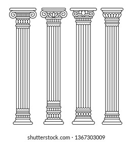 Set of four classical ancient greek, roman columns, pillars, orders. 