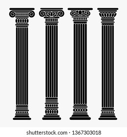 Set of four classical ancient greek, roman black columns, pillars, orders. 