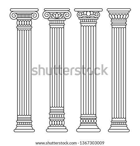 Set of four classical ancient greek, roman columns, pillars, orders. 