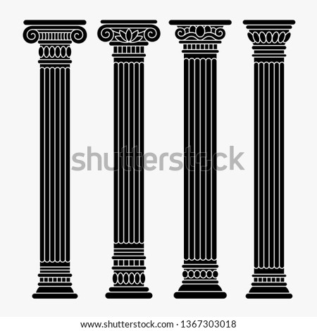 Set of four classical ancient greek, roman black columns, pillars, orders. 