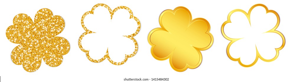 Set Of Four Clover Leafs Sparkling And Shining Gold