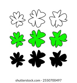 Set of four clover leaves. Hand drawn doodle vector illustration.