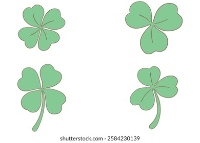 Set of four clovers in green Lucky leafts set