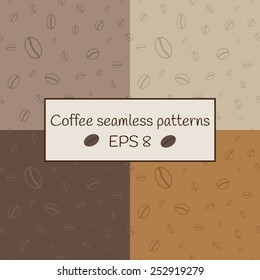 Set of four coffee seamless patterns for your design.