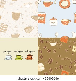 set of four coffee vector seamless patterns