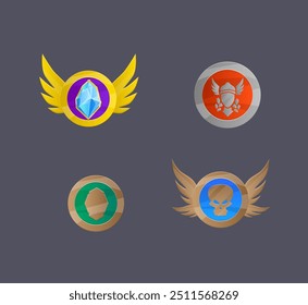 Set Of Four Coin Medal Achievement Icon Badge Game UI Isolated Vector Design