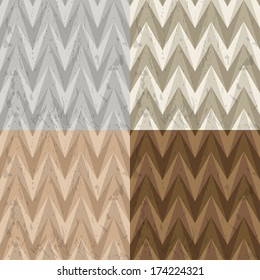 Set of Four Color Abstract Retro Vector Striped Backgrounds, Fashion Zigzag Seamless Patterns of Colored Triangles