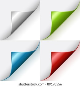 Set of four color curled corners