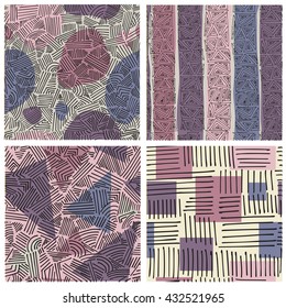 Set of four color different geometric endless patterns