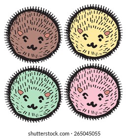 set of four color hedgehog