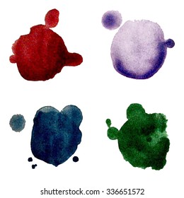Set of four color paint brush spot drop background for text message