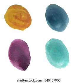 Set of four color paint brush spot background for text message