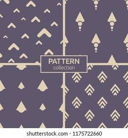 Set of four color seamless patterns. Modern stylish textures of different arrows. Repeating geometric shapes. Abstract trendy vector color backgrounds.