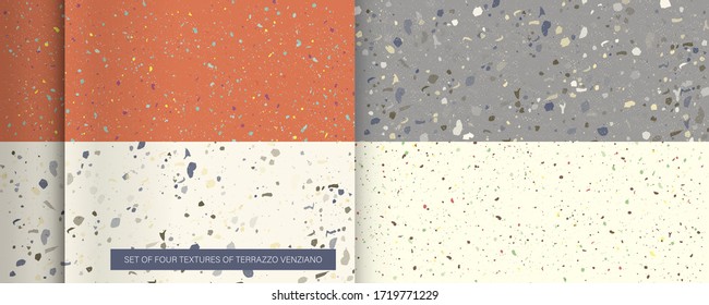 Conjunto de cuatro texturas de color en el estilo de Terrazzo Venziano. Patrón de piedra natural de mármol cerámico