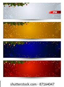 set of four color various Christmas banners with fir tree and balls