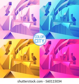 Set of four colored abstract city.