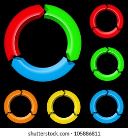 Set of four colored arrows. Illustration for design on black background