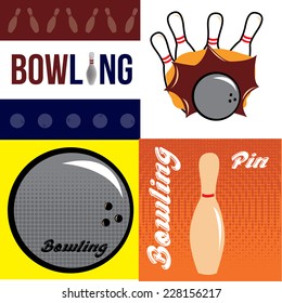 a set of four colored backgrounds with bowling related elements