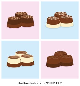 a set of four colored backgrounds with candies