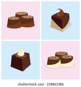 a set of four colored backgrounds with candies