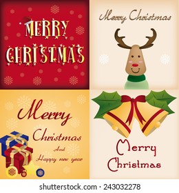 a set of four colored backgrounds with different christmas items and text