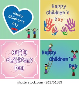 a set of four colored backgrounds with different elements for children's day
