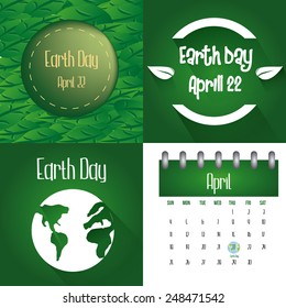 a set of four colored backgrounds with our planet and different elements for earth day