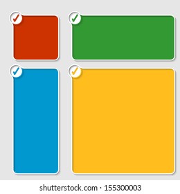 set of four colored box for any text with check box