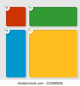 set of four colored box for any text with quotation mark
