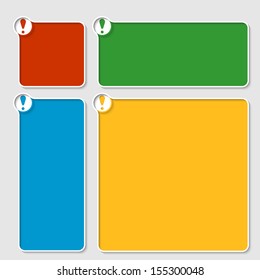 set of four colored box for any text with exclamation mark