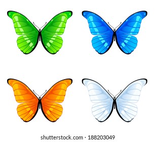Set of four colored butterflies isolated on a white background, illustration.