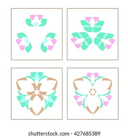 Set of four colored curved patterned elements. Vector illustration on isolated background