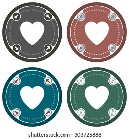 Set of four colored flat icons and heart