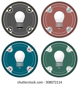 Set of four colored flat icons and bulb