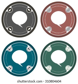 Set of four colored flat icons and speech bubble