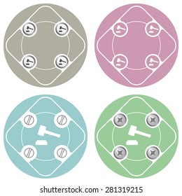 Set of four colored flat simple frames and lawyer symbol