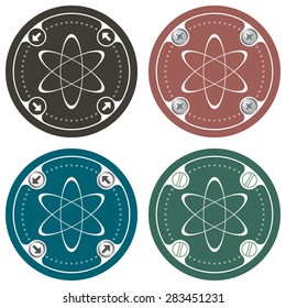 Set of four colored flat simple frames and science symbol