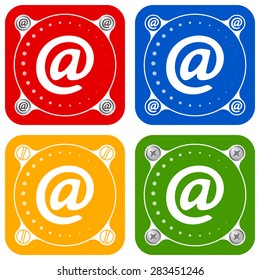 Set of four colored flat simple frames and email symbol