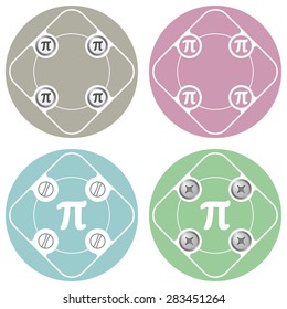 Set of four colored flat simple frames and pi symbol