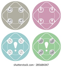 Set of four colored flat simple frames and exclamation mark