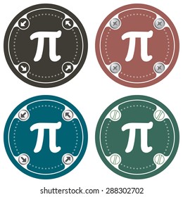 Set of four colored flat simple frames and the symbol of pi