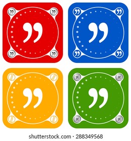 Set of four colored flat simple frames and quotation mark