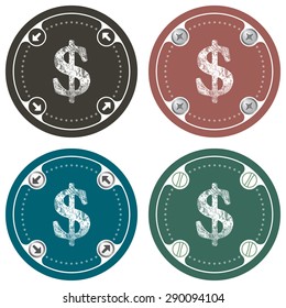 Set of four colored flat simple frames and the symbol of dollar