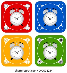 Set of four colored flat simple frames and alarm clock