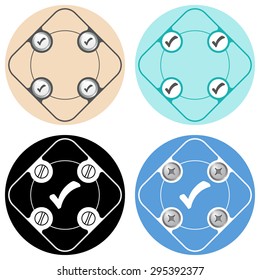Set of four colored flat simple frames and check box